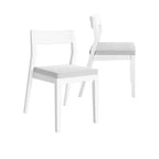 Plank+Beam Set of 2 Modern Dining Chairs, Cushioned Seat Kitchen Chair, Upholstered Solid Wood Chair for OfficeandLivingRoom, White/Cream