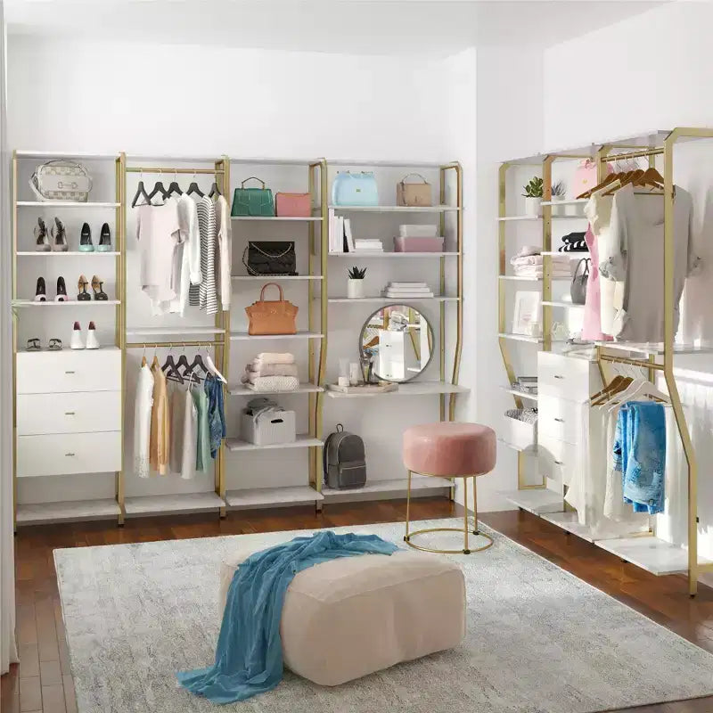 Gwyneth Closet - Tringle de penderie, Faux marbre blanc et Bronze doré