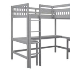 Whisen Lit mezzanine en bois en forme de L, taille double, 119 po L x 79,5 po l, avec échelle et 2 bureaux intégrés en forme de L