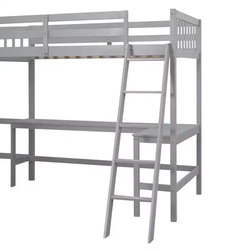 Whisen Lit mezzanine en bois en forme de L, taille double, 119 po L x 79,5 po l, avec échelle et 2 bureaux intégrés en forme de L
