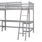 Whisen Lit mezzanine en bois en forme de L, taille double, 119 po L x 79,5 po l, avec échelle et 2 bureaux intégrés en forme de L
