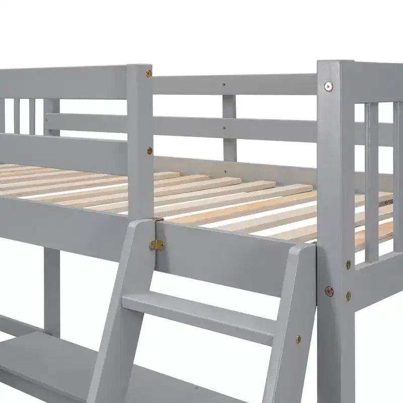 Whisen Lit mezzanine en bois en forme de L, taille double, 119 po L x 79,5 po l, avec échelle et 2 bureaux intégrés en forme de L
