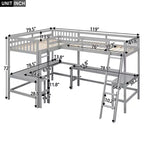 Whisen Lit mezzanine en bois en forme de L, taille double, 119 po L x 79,5 po l, avec échelle et 2 bureaux intégrés en forme de L
