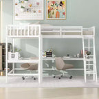 Whisen Lit mezzanine en bois en forme de L, taille double, 119 po L x 79,5 po l, avec échelle et 2 bureaux intégrés en forme de L