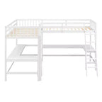 Whisen Lit mezzanine en bois en forme de L, taille double, 119 po L x 79,5 po l, avec échelle et 2 bureaux intégrés en forme de L