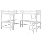 Whisen Lit mezzanine en bois en forme de L, taille double, 119 po L x 79,5 po l, avec échelle et 2 bureaux intégrés en forme de L