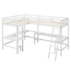 Whisen Lit mezzanine en bois en forme de L, taille double, 119 po L x 79,5 po l, avec échelle et 2 bureaux intégrés en forme de L