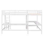 Whisen Lit mezzanine en bois en forme de L, taille double, 119 po L x 79,5 po l, avec échelle et 2 bureaux intégrés en forme de L