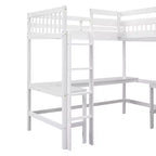 Whisen Lit mezzanine en bois en forme de L, taille double, 119 po L x 79,5 po l, avec échelle et 2 bureaux intégrés en forme de L