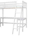 Whisen Lit mezzanine en bois en forme de L, taille double, 119 po L x 79,5 po l, avec échelle et 2 bureaux intégrés en forme de L