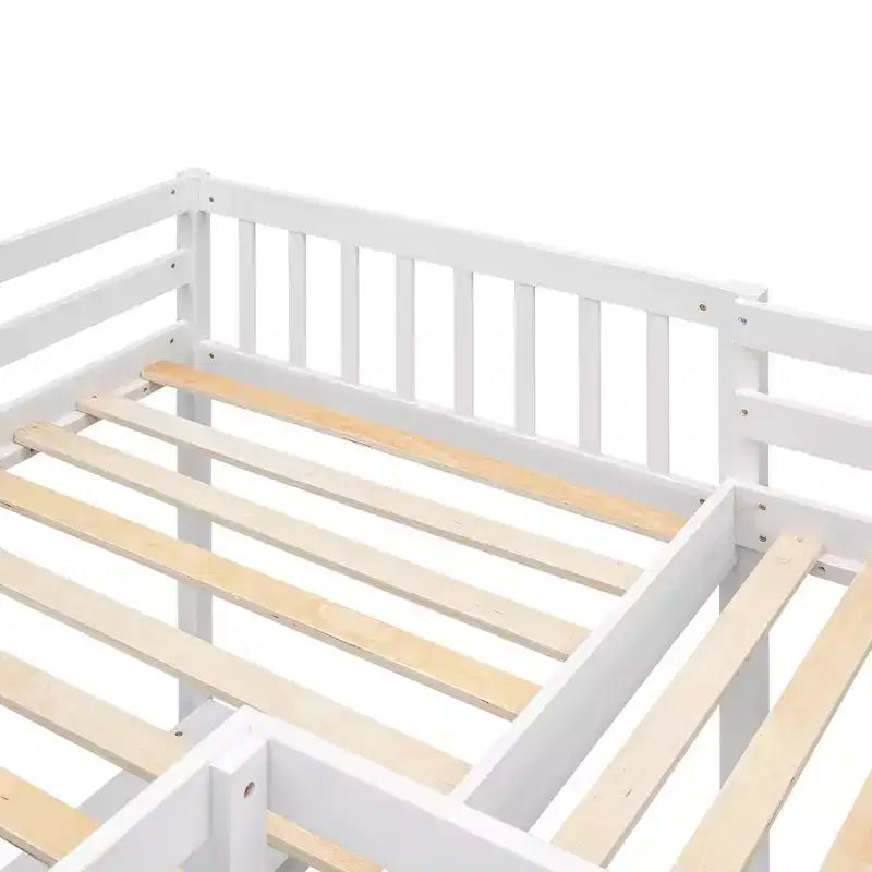 Whisen Lit mezzanine en bois en forme de L, taille double, 119 po L x 79,5 po l, avec échelle et 2 bureaux intégrés en forme de L