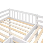 Whisen Lit mezzanine en bois en forme de L, taille double, 119 po L x 79,5 po l, avec échelle et 2 bureaux intégrés en forme de L