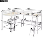 Whisen Lit mezzanine en bois en forme de L, taille double, 119 po L x 79,5 po l, avec échelle et 2 bureaux intégrés en forme de L