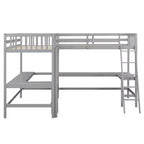 Whisen Lit mezzanine en bois en forme de L, taille double, 119 po L x 79,5 po l, avec échelle et 2 bureaux intégrés en forme de L
