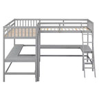 Whisen Lit mezzanine en bois en forme de L, taille double, 119 po L x 79,5 po l, avec échelle et 2 bureaux intégrés en forme de L