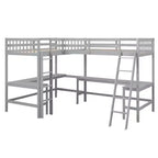Whisen Lit mezzanine en bois en forme de L, taille double, 119 po L x 79,5 po l, avec échelle et 2 bureaux intégrés en forme de L