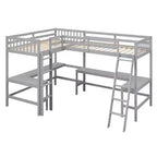 Whisen Lit mezzanine en bois en forme de L, taille double, 119 po L x 79,5 po l, avec échelle et 2 bureaux intégrés en forme de L
