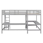 Whisen Lit mezzanine en bois en forme de L, taille double, 119 po L x 79,5 po l, avec échelle et 2 bureaux intégrés en forme de L