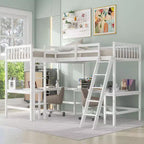 Whisen Lit mezzanine en bois en forme de L, taille double, 119 po L x 79,5 po l, avec échelle et 2 bureaux intégrés en forme de L