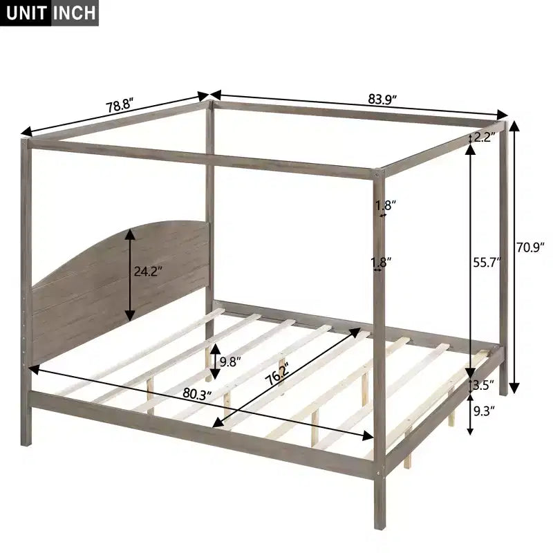 Lit à baldaquin plateforme de style minimaliste Whisen King-size avec tête de lit incurvée et pieds de support en bois