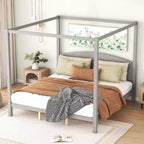 Lit à baldaquin plateforme de style minimaliste Whisen King-size avec tête de lit incurvée et pieds de support en bois