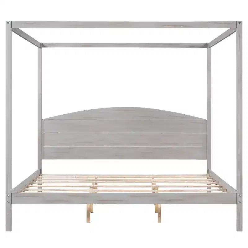 Lit à baldaquin plateforme de style minimaliste Whisen King-size avec tête de lit incurvée et pieds de support en bois