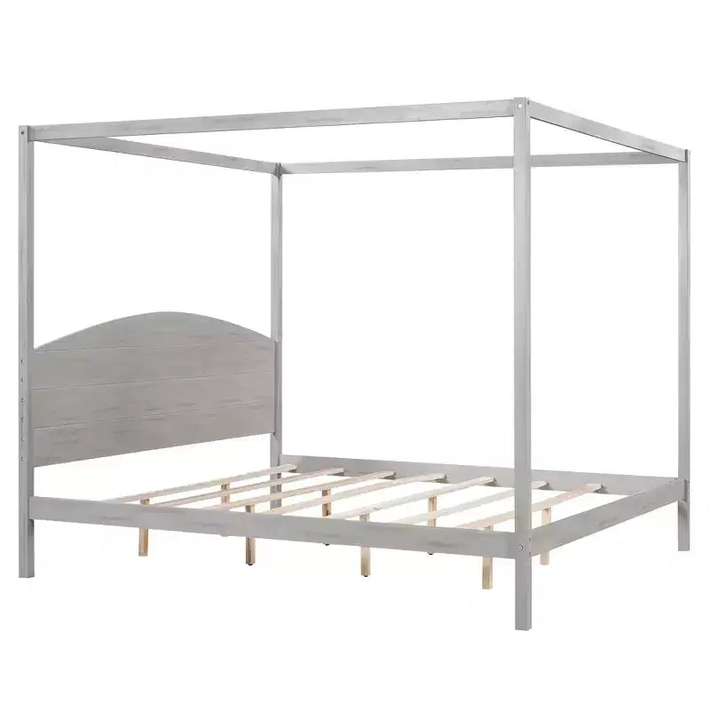 Lit à baldaquin plateforme de style minimaliste Whisen King-size avec tête de lit incurvée et pieds de support en bois