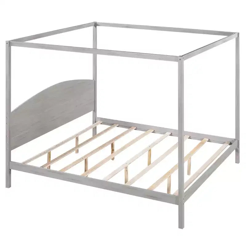 Lit à baldaquin plateforme de style minimaliste Whisen King-size avec tête de lit incurvée et pieds de support en bois