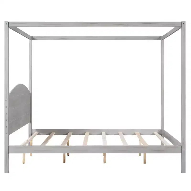 Lit à baldaquin plateforme de style minimaliste Whisen King-size avec tête de lit incurvée et pieds de support en bois