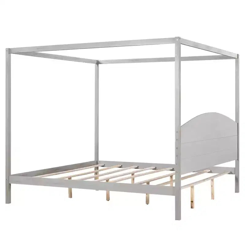Lit à baldaquin plateforme de style minimaliste Whisen King-size avec tête de lit incurvée et pieds de support en bois