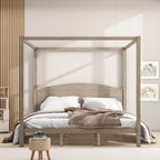 Lit à baldaquin plateforme de style minimaliste Whisen King-size avec tête de lit incurvée et pieds de support en bois