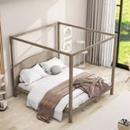 Lit à baldaquin plateforme de style minimaliste Whisen King-size avec tête de lit incurvée et pieds de support en bois