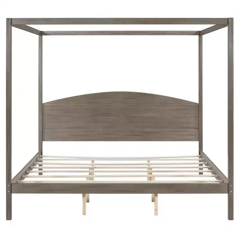 Lit à baldaquin plateforme de style minimaliste Whisen King-size avec tête de lit incurvée et pieds de support en bois