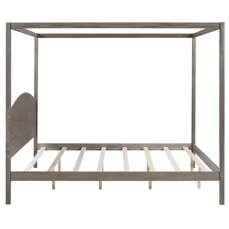 Lit à baldaquin plateforme de style minimaliste Whisen King-size avec tête de lit incurvée et pieds de support en bois