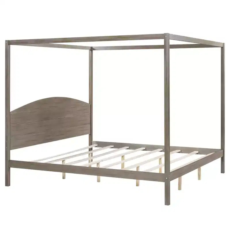 Lit à baldaquin plateforme de style minimaliste Whisen King-size avec tête de lit incurvée et pieds de support en bois