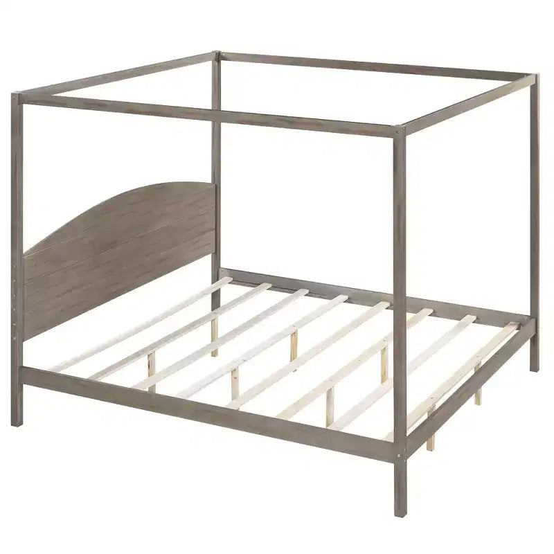 Lit à baldaquin plateforme de style minimaliste Whisen King-size avec tête de lit incurvée et pieds de support en bois