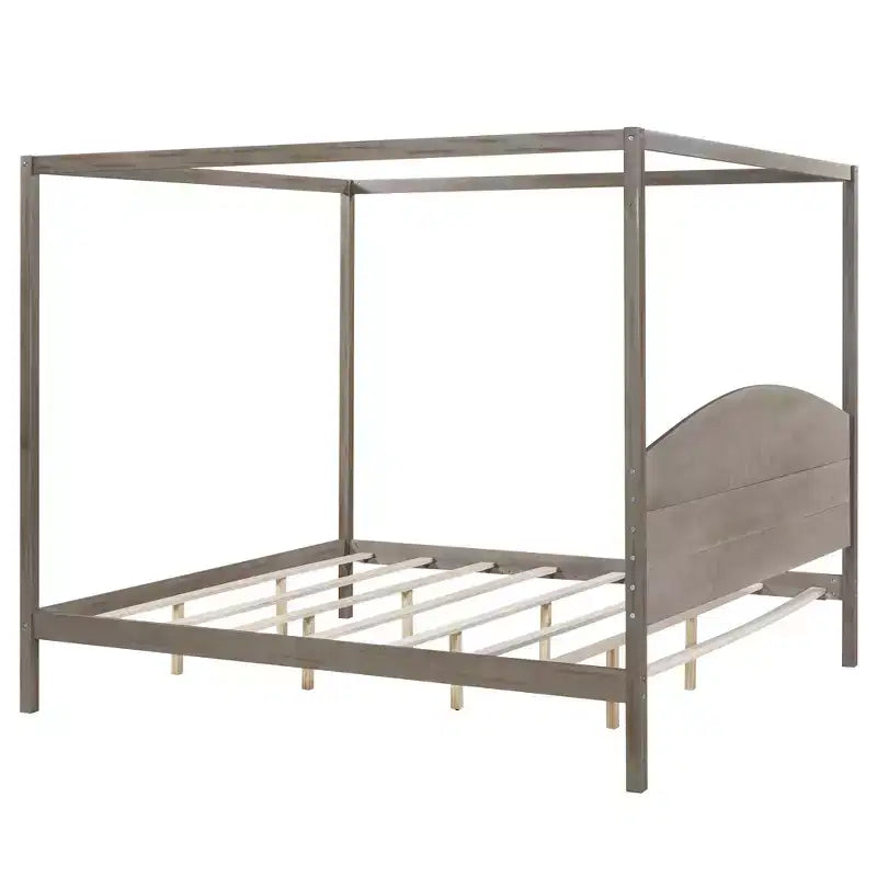 Lit à baldaquin plateforme de style minimaliste Whisen King-size avec tête de lit incurvée et pieds de support en bois