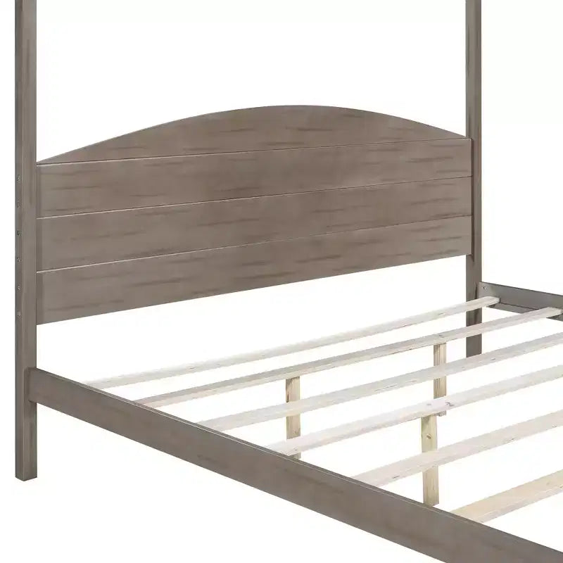 Lit à baldaquin plateforme de style minimaliste Whisen King-size avec tête de lit incurvée et pieds de support en bois
