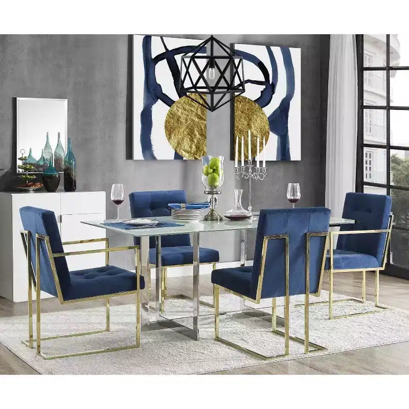 Chaise de salle à manger sans accoudoirs Vanderbilt de Inspired Home avec cadre en acier inoxydable (ensemble de 2)