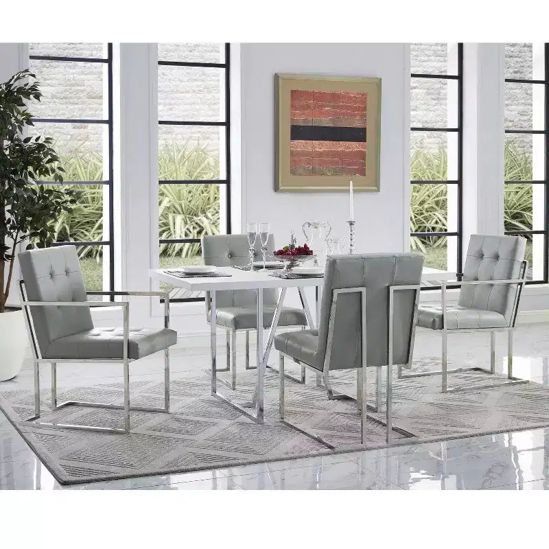 Chaise de salle à manger sans accoudoirs Vanderbilt de Inspired Home avec cadre en acier inoxydable (ensemble de 2)