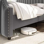 Cadre de lit WhizMax Grand lit/Très grand lit avec tête de lit de 127,5 cm de hauteur, cadre de lit Queen en velours avec tête et pied de lit touffetés à canaux verticaux