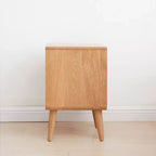 Table de chevet GDFStudio Nydia en bois de chêne massif et rotin avec deux tiroirs, hauteur 54 cm