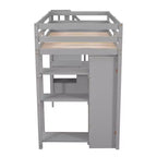 Whisen 94.40''L 41.80''W Lit mezzanine double en bois au design moderne avec tiroirs de rangement, bureau et escalier
