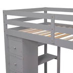 Whisen 94.40''L 41.80''W Lit mezzanine double en bois au design moderne avec tiroirs de rangement, bureau et escalier