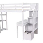 Whisen 94.40''L 41.80''W Lit mezzanine double en bois au design moderne avec tiroirs de rangement, bureau et escalier