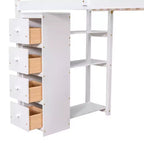 Whisen 94.40''L 41.80''W Lit mezzanine double en bois au design moderne avec tiroirs de rangement, bureau et escalier