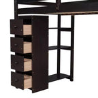 Whisen 94.40''L 41.80''W Lit mezzanine double en bois au design moderne avec tiroirs de rangement, bureau et escalier