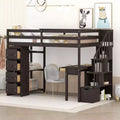 Whisen 94.40''L 41.80''W Lit mezzanine double en bois au design moderne avec tiroirs de rangement, bureau et escalier