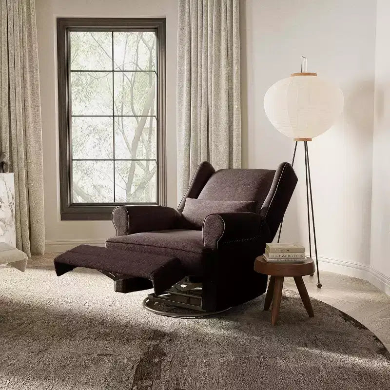 Fauteuil inclinable pivotant Heynemo, fauteuil à bascule confortable avec oreiller et repose-pieds, fauteuil à bascule pivotant pour chambre à coucher, chambre de bébé