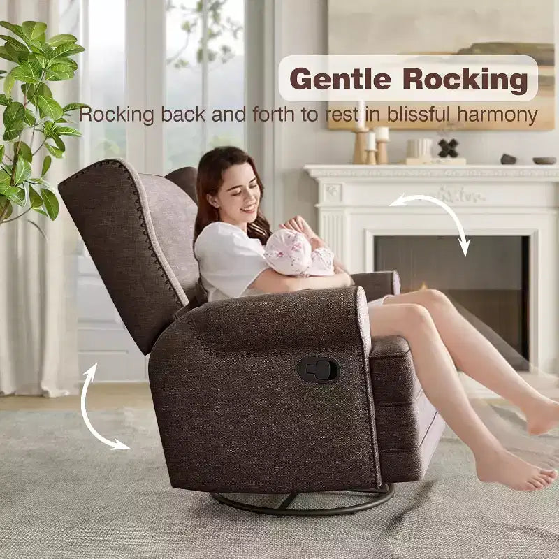Fauteuil inclinable pivotant Heynemo, fauteuil à bascule confortable avec oreiller et repose-pieds, fauteuil à bascule pivotant pour chambre à coucher, chambre de bébé